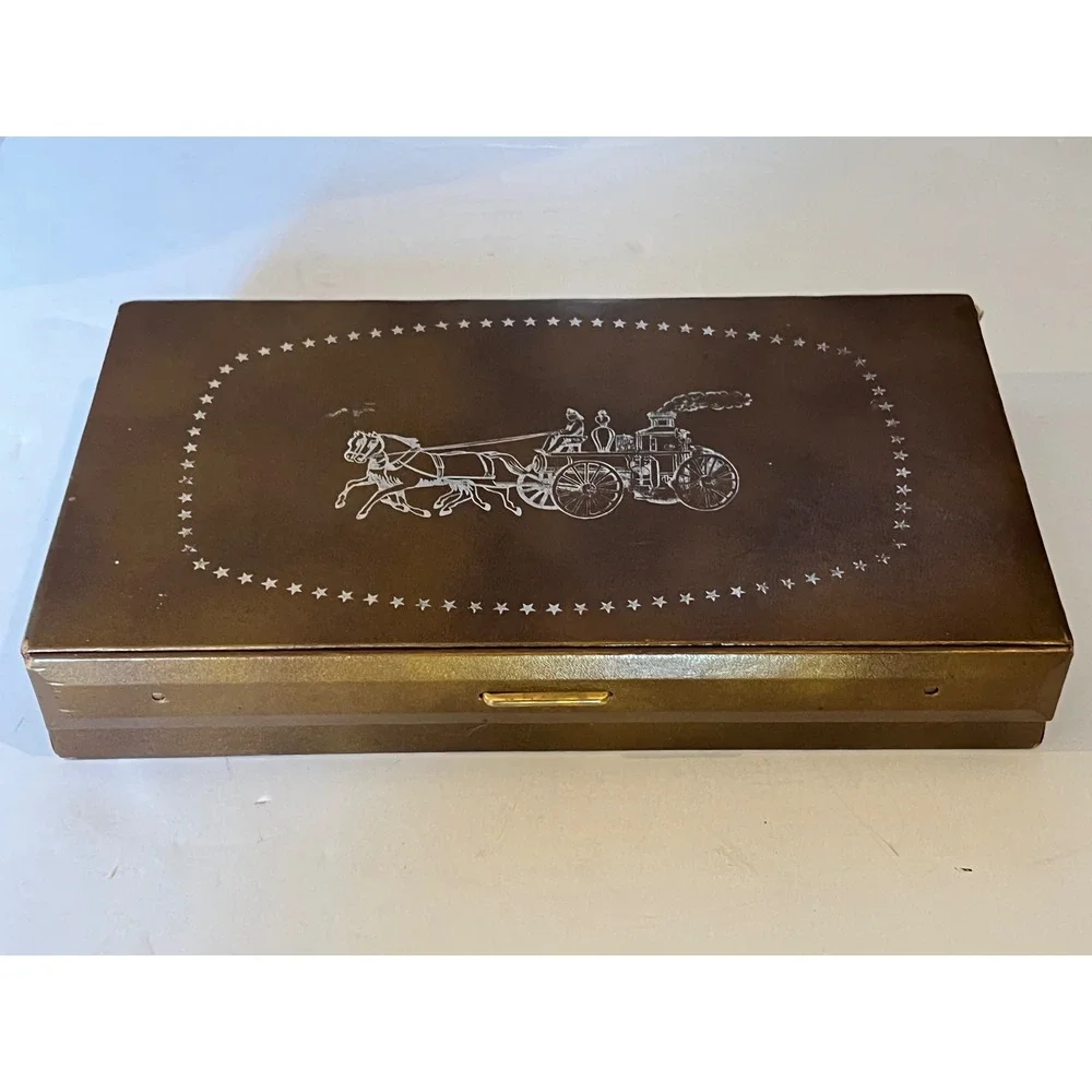 Vintage Hickok Mens Jewelry Box‎ Valet Case Bronze Stagecoach Star Design Gold